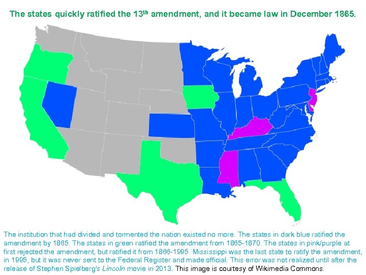 The states quickly ratified the 13 th amendment, and it became law in December