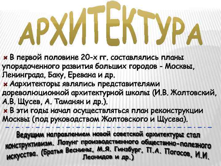 В первой половине 20 -х гг. составлялись планы упорядоченного развития больших городов - Москвы,