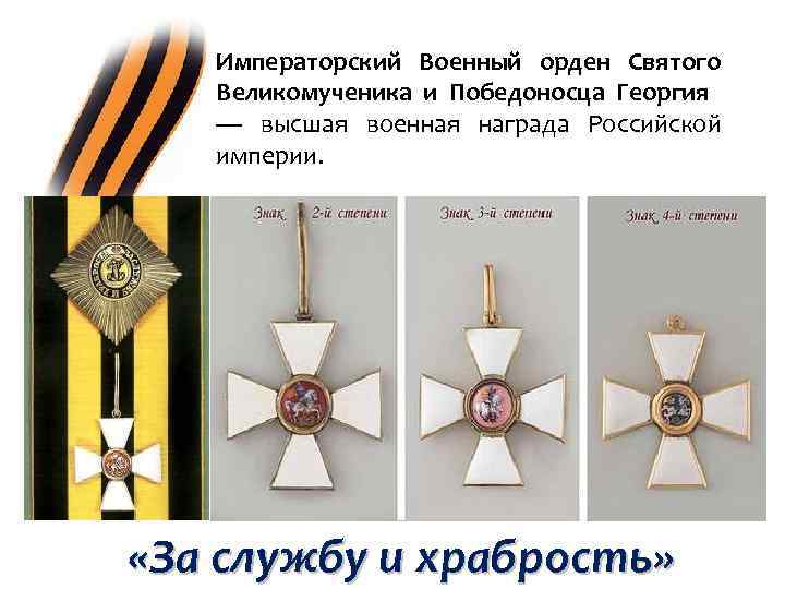 Императорский Военный орден Святого Великомученика и Победоносца Георгия — высшая военная награда Российской империи.