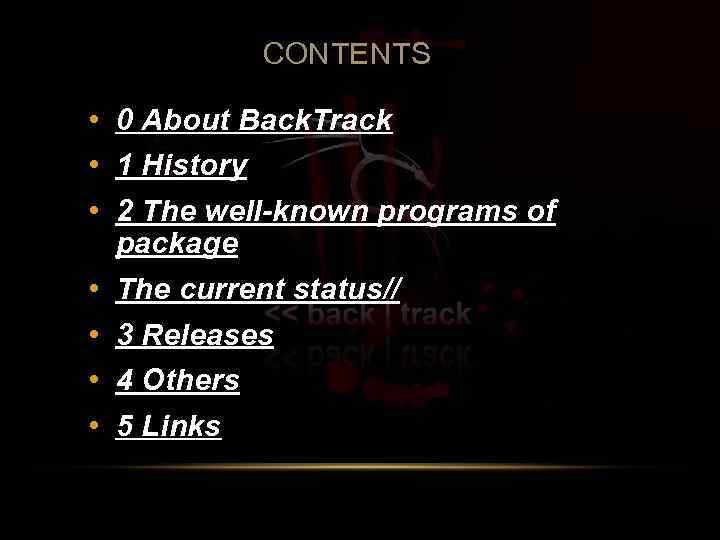 CONTENTS • 0 About Back. Track • 1 History • 2 The well-known programs