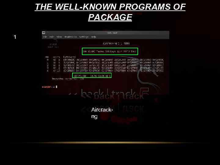 THE WELL-KNOWN PROGRAMS OF PACKAGE 1 Aircrackng 