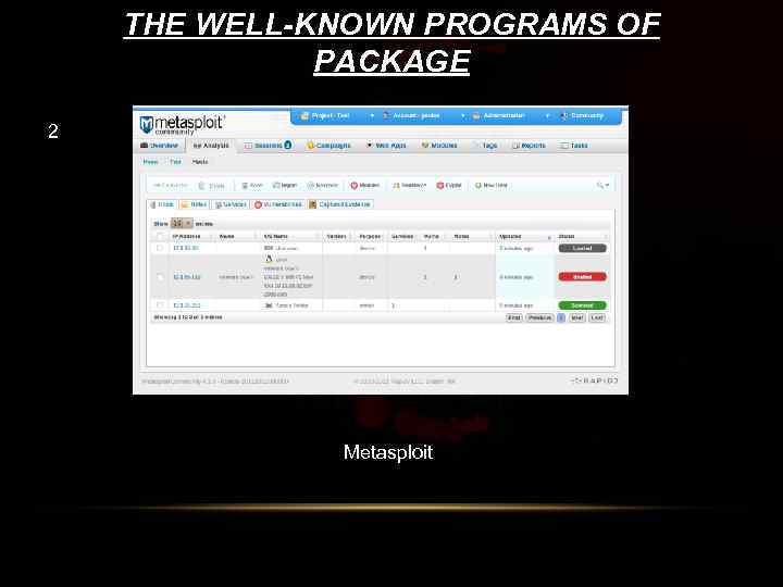 THE WELL-KNOWN PROGRAMS OF PACKAGE 2 Metasploit 