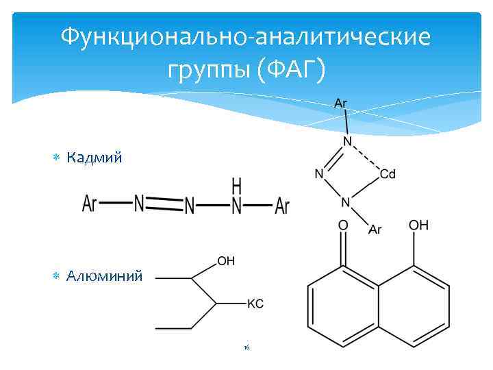 Функционально-аналитические группы (ФАГ) Кадмий Алюминий 16 