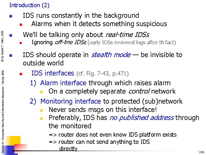 Introduction (2) Section 8 – Computer Security and Information Assurance – Spring 2006 ©