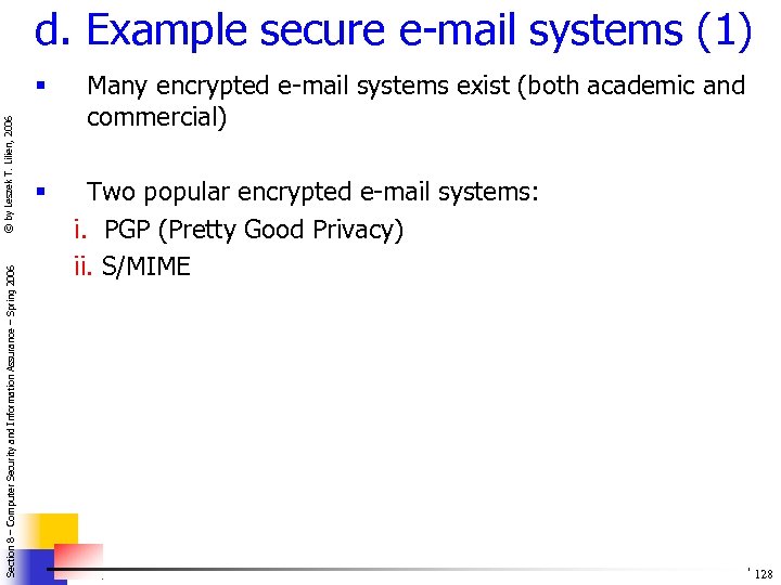 d. Example secure e-mail systems (1) Section 8 – Computer Security and Information Assurance