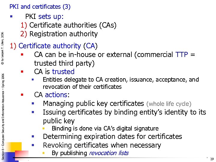 PKI and certificates (3) Section 8 – Computer Security and Information Assurance – Spring