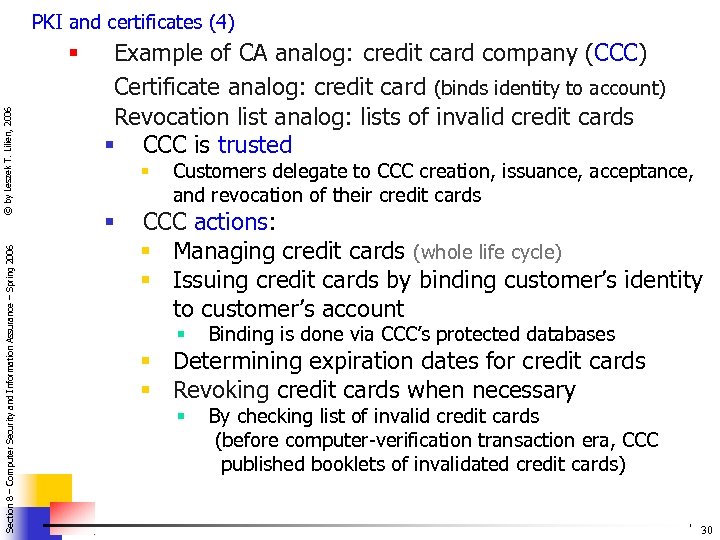 PKI and certificates (4) Section 8 – Computer Security and Information Assurance – Spring