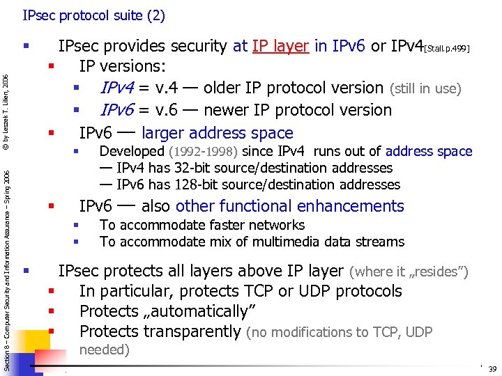 IPsec protocol suite (2) Section 8 – Computer Security and Information Assurance – Spring