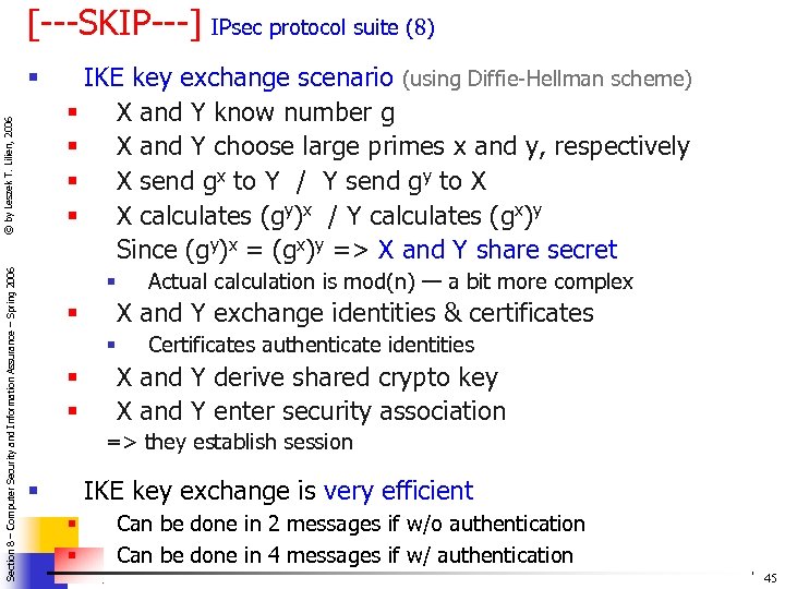 [---SKIP---] IPsec protocol suite (8) Section 8 – Computer Security and Information Assurance –
