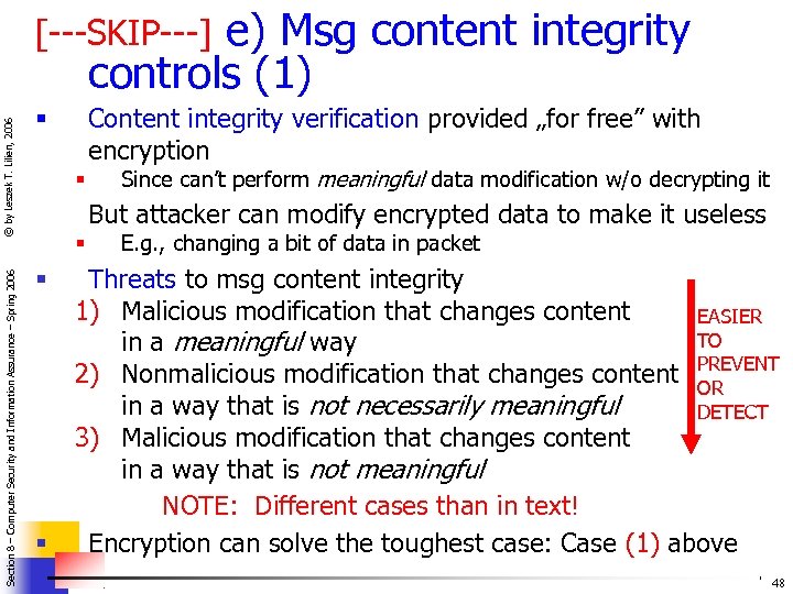 e) Msg content integrity controls (1) Section 8 – Computer Security and Information Assurance