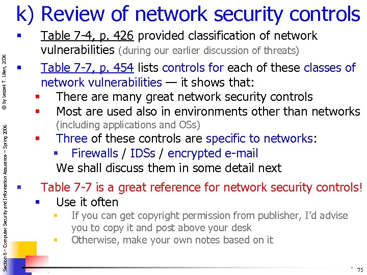 k) Review of network security controls Section 8 – Computer Security and Information Assurance