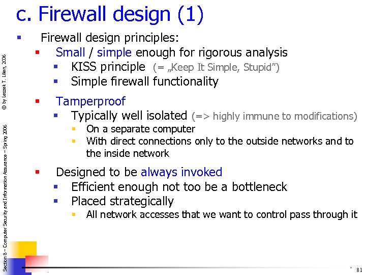 c. Firewall design (1) Section 8 – Computer Security and Information Assurance – Spring