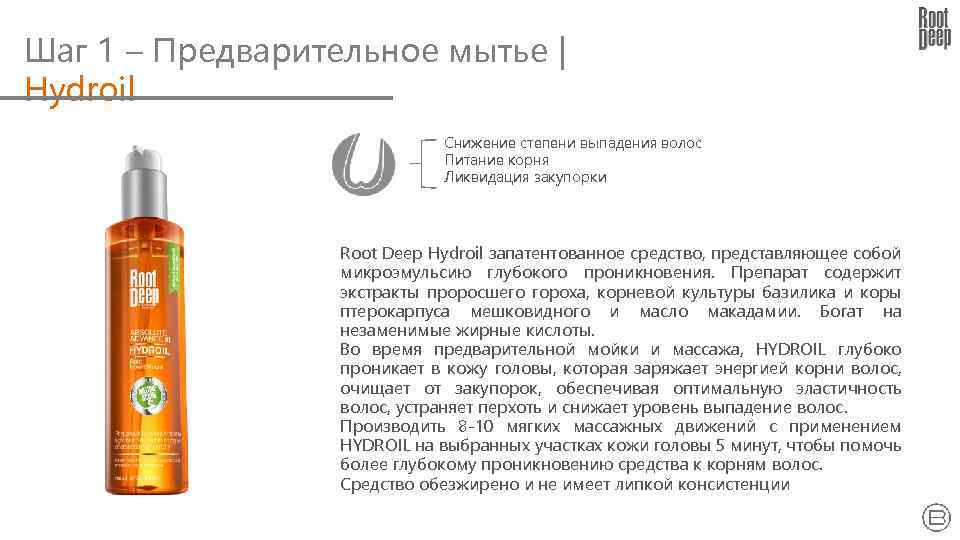 Шаг 1 – Предварительное мытье | Hydroil Снижение степени выпадения волос Питание корня Ликвидация