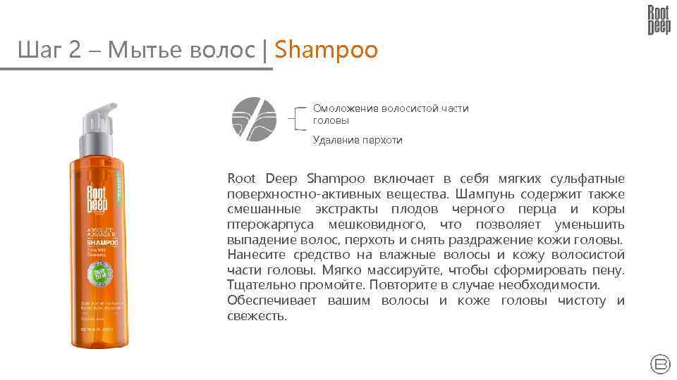 Шаг 2 – Мытье волос | Shampoo Омоложение волосистой части головы Удаление перхоти Root