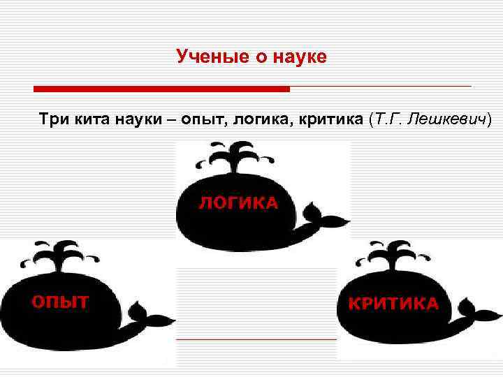 Ученые о науке Три кита науки – опыт, логика, критика (Т. Г. Лешкевич) ЛОГИКА