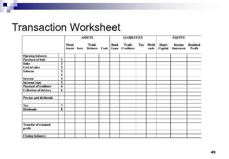 Transaction Worksheet 49 