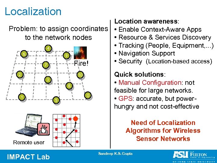 Localization Location awareness: Problem: to assign coordinates • Enable Context-Aware Apps • Resource &