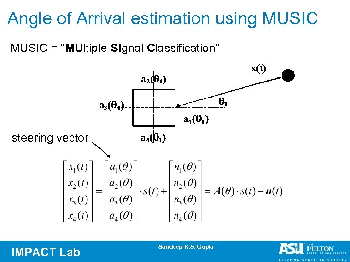 Angle of Arrival estimation using MUSIC = “MUltiple SIgnal Classification” steering vector IMPACT Lab