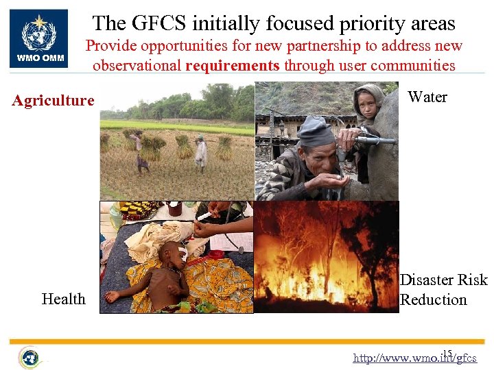 The GFCS initially focused priority areas WMO OMM Provide opportunities for new partnership to