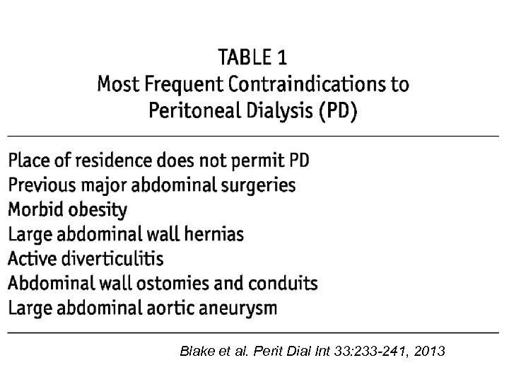 Blake et al. Perit Dial Int 33: 233 -241, 2013 