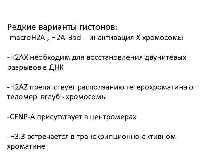 Редкие варианты гистонов: -macro. H 2 A , H 2 A-Bbd - инактивация Х