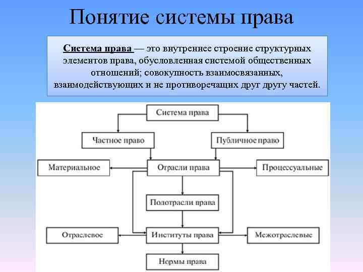 Понятие системы права Система права — это внутреннее строение структурных элементов права, обусловленная системой