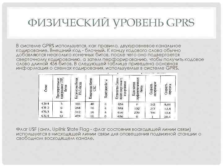 ФИЗИЧЕСКИЙ УРОВЕНЬ GPRS В системе GPRS используется, как правило, двухуровневое канальное кодирование. Внешний код