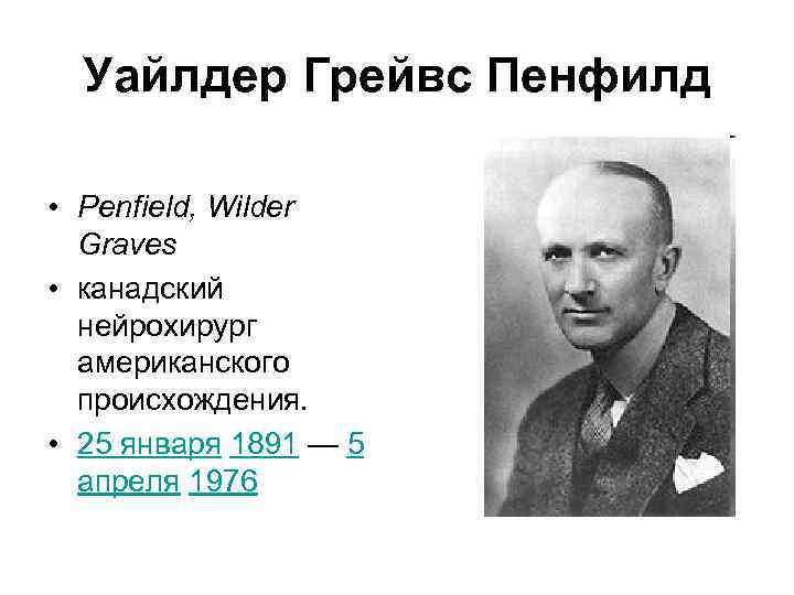 Уайлдер Грейвс Пенфилд • Penfield, Wilder Graves • канадский нейрохирург американского происхождения. • 25