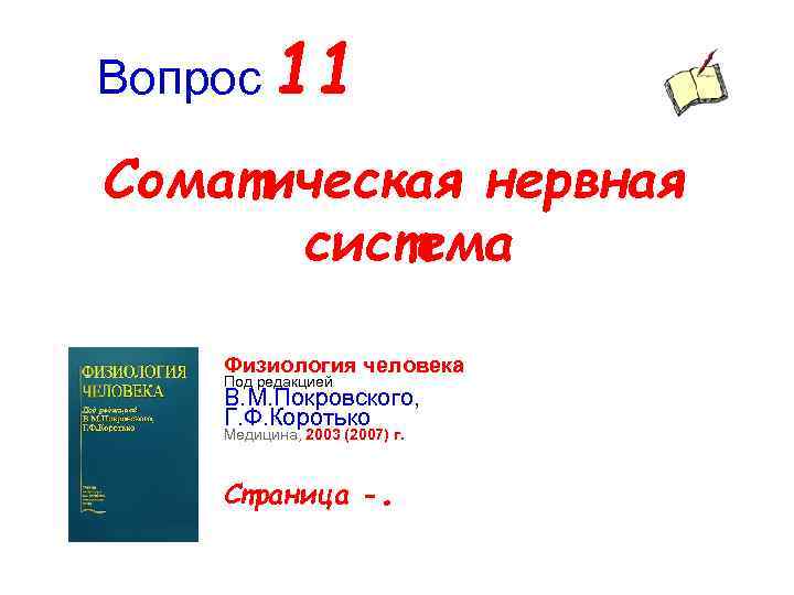 Вопрос 11 Соматическая нервная система Физиология человека Под редакцией В. М. Покровского, Г. Ф.