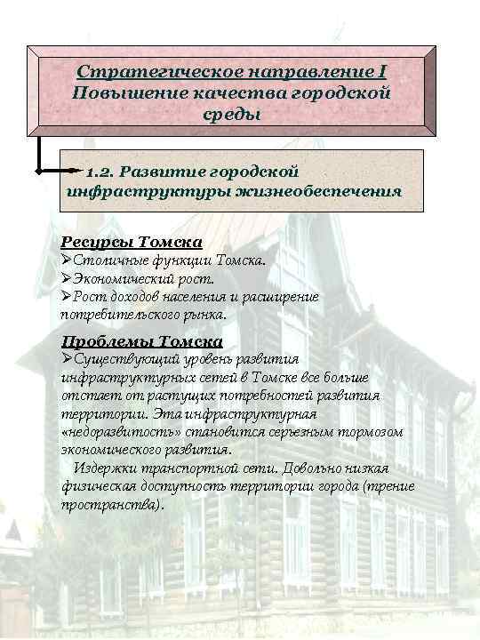 Стратегическое направление I Повышение качества городской среды 1. 2. Развитие городской инфраструктуры жизнеобеспечения Ресурсы