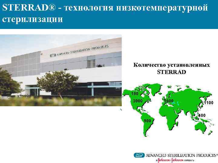 STERRAD® - технология низкотемпературной стерилизации Количество установленных STERRAD 150 3000 1600 1100 400 500