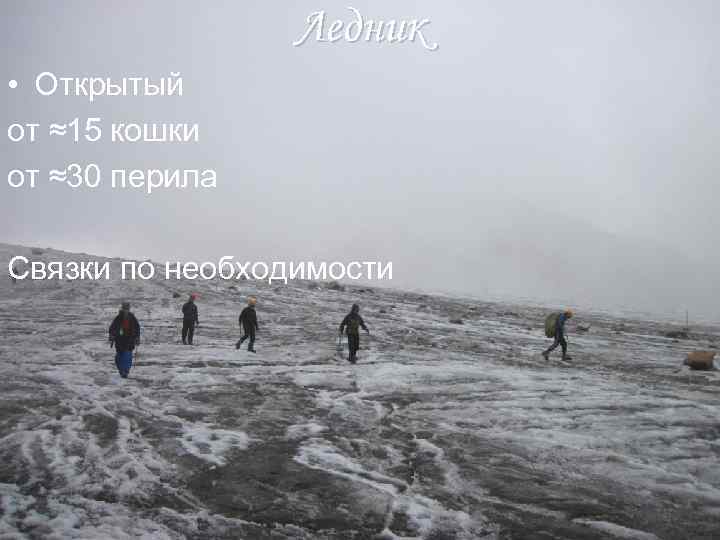 Ледник • Открытый от ≈15 кошки от ≈30 перила Связки по необходимости 