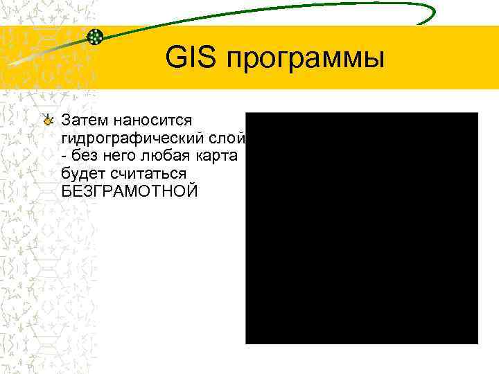 GIS программы Затем наносится гидрографический слой - без него любая карта будет считаться БЕЗГРАМОТНОЙ