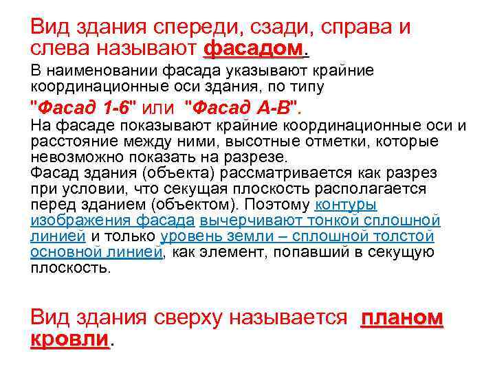 Вид здания спереди, сзади, справа и слева называют фасадом В наименовании фасада указывают крайние
