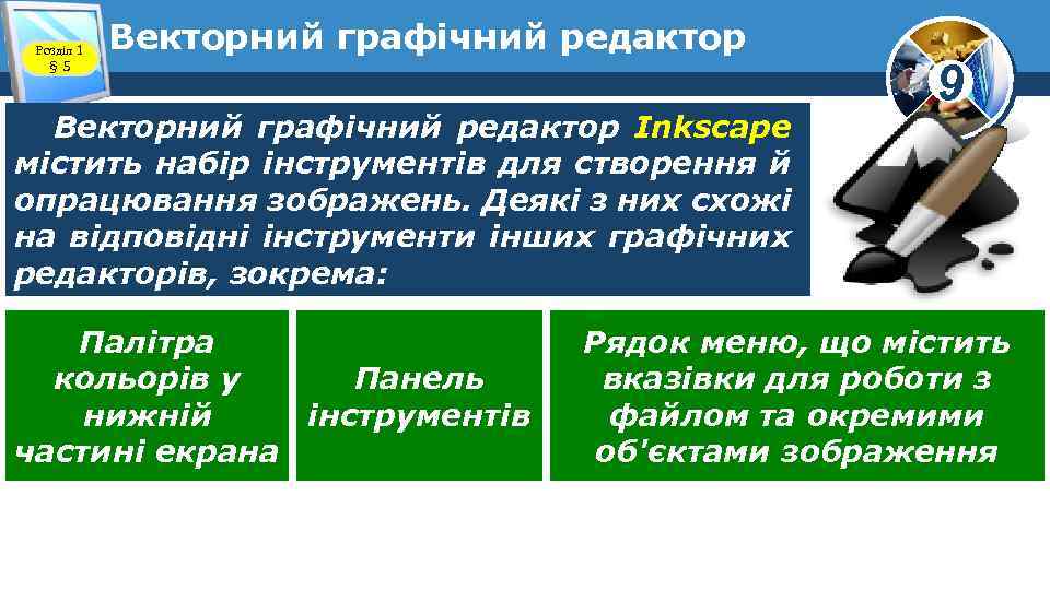 Розділ 1 § 5 Векторний графічний редактор Inkscape містить набір інструментів для створення й