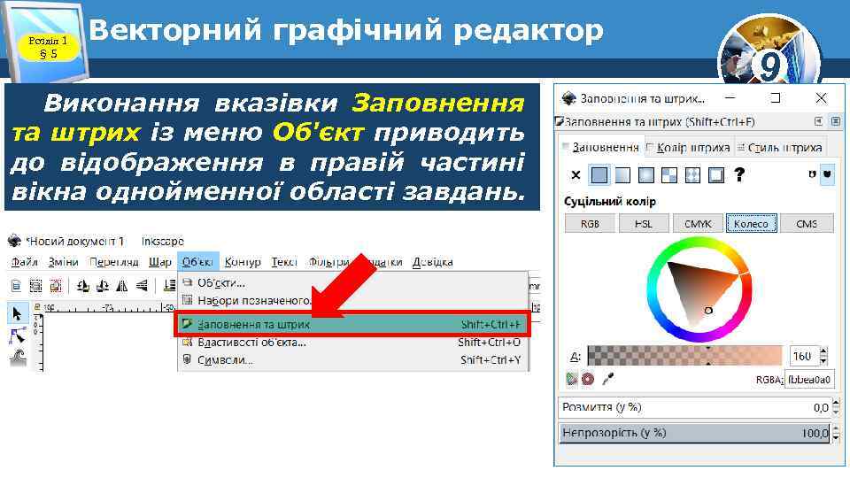Розділ 1 § 5 Векторний графічний редактор Виконання вказівки Заповнення та штрих із меню