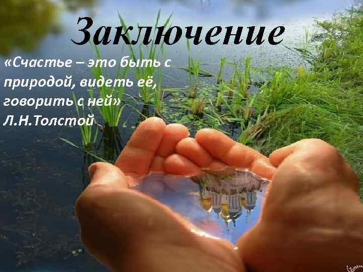 Заключение «Счастье – это быть с природой, видеть её, говорить с ней» Л. Н.