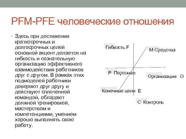 PFM-PFE человеческие отношения • Здесь при достижении краткосрочных и долгосрочных целей основной акцент делается