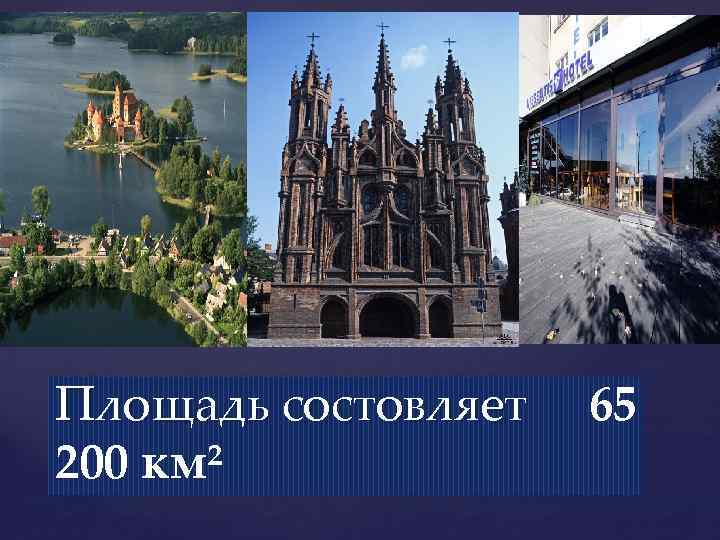 Площадь состовляет 65 Площадь состовляет 200 км² 