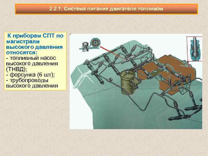 2. 2. 1. Система питания двигателя топливом К приборам СПТ по магистрали высокого давления