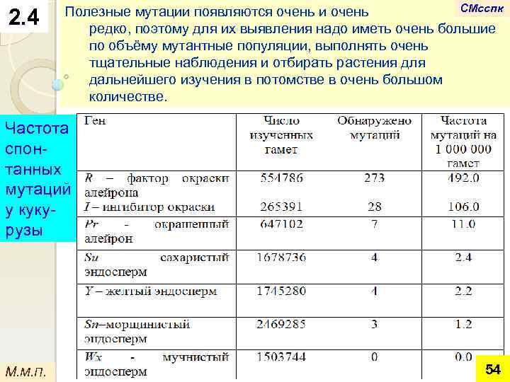 2. 4 СМсспк Полезные мутации появляются очень и очень редко, поэтому для их выявления