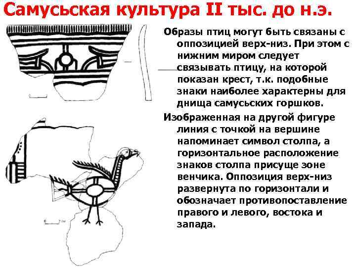Самусьская культура II тыс. до н. э. Образы птиц могут быть связаны с оппозицией