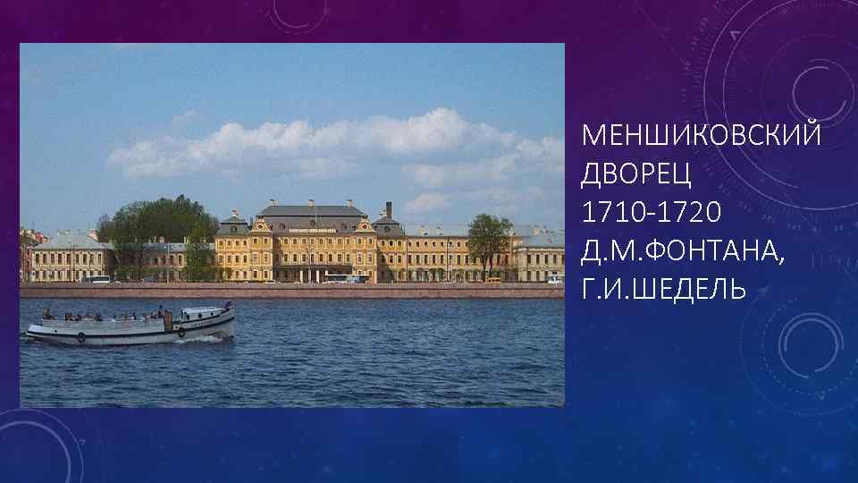 МЕНШИКОВСКИЙ ДВОРЕЦ 1710 -1720 Д. М. ФОНТАНА, Г. И. ШЕДЕЛЬ 
