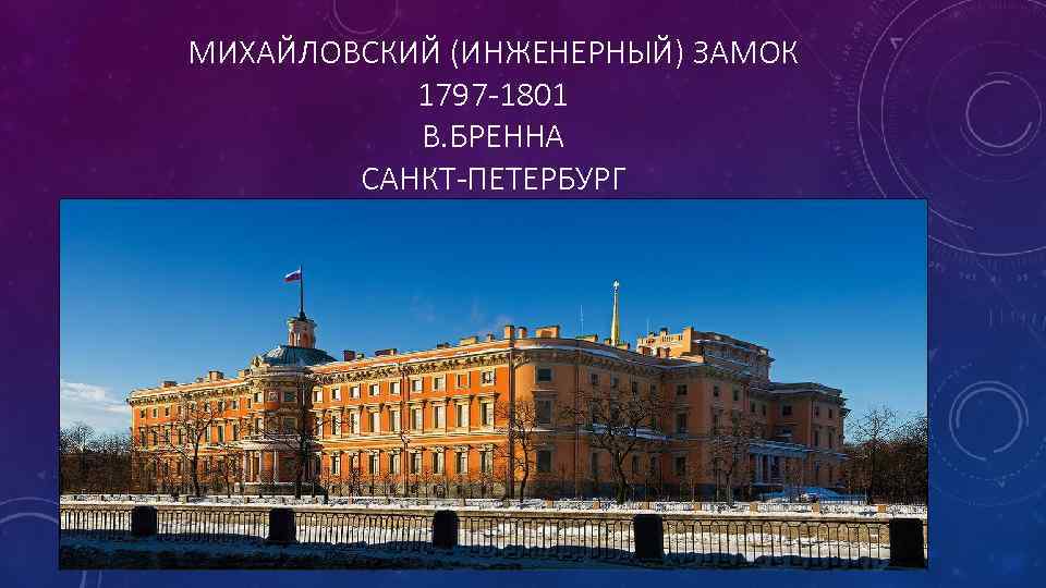 МИХАЙЛОВСКИЙ (ИНЖЕНЕРНЫЙ) ЗАМОК 1797 -1801 В. БРЕННА САНКТ-ПЕТЕРБУРГ 