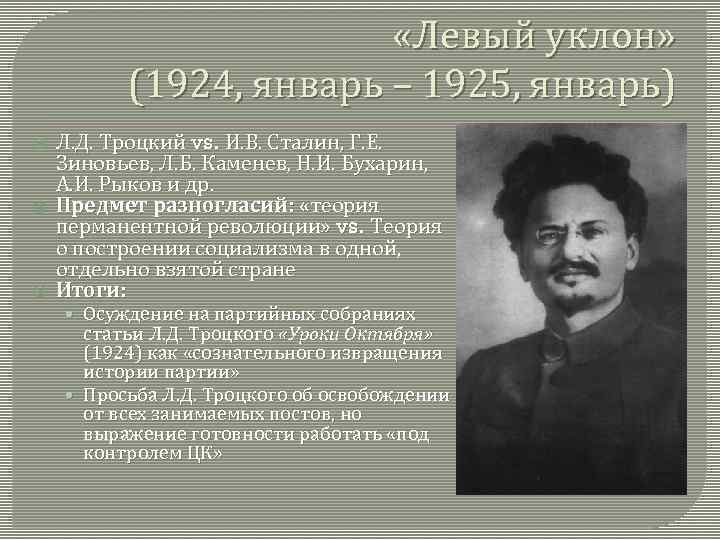  «Левый уклон» (1924, январь – 1925, январь) Л. Д. Троцкий vs. И. В.