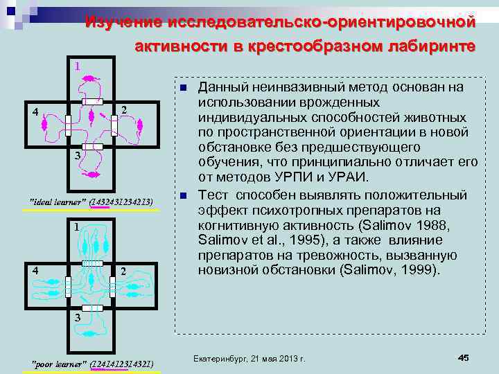 Изучение исследовательско-ориентировочной активности в крестообразном лабиринте 1 n 2 4 3 "ideal learner" (1432431234213)