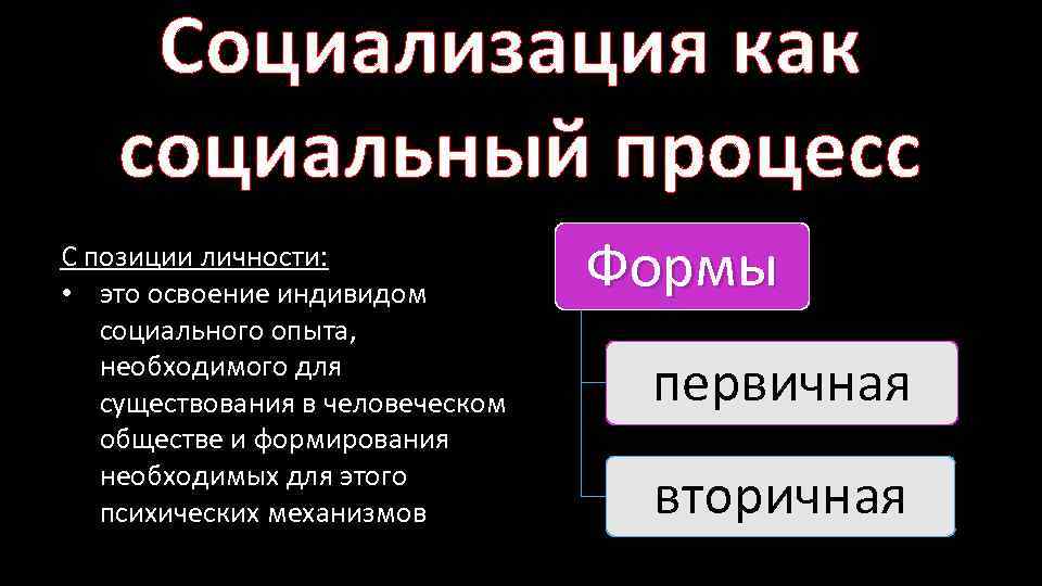 Социализация как социальный процесс С позиции личности: • это освоение индивидом социального опыта, необходимого