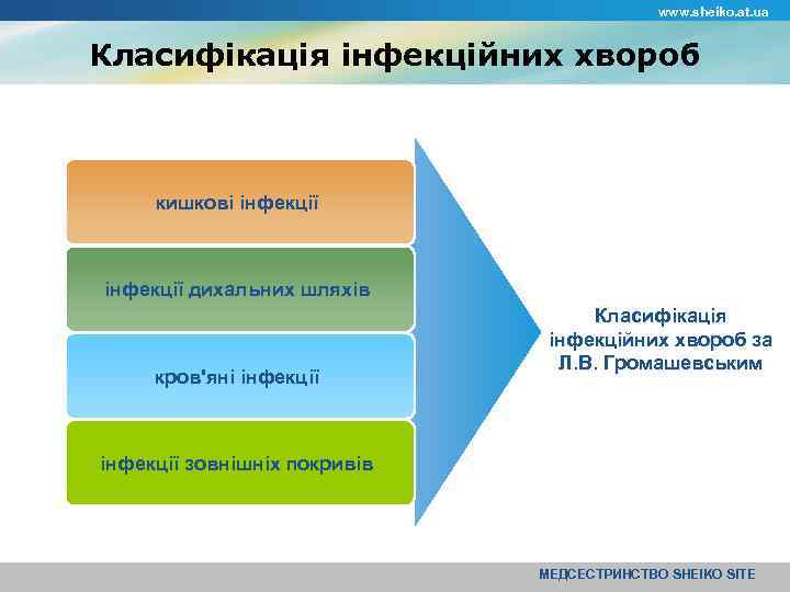 www. sheiko. at. ua Класифікація інфекційних хвороб кишкові інфекції дихальних шляхів кров'яні інфекції Класифікація