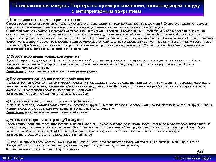 Пятифакторная модель Портера на примере компании, производящей посуду с антипригарным покрытием 1) Интенсивность конкуренции