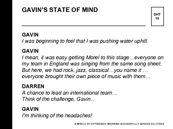 GAVIN’S STATE OF MIND OHT 10 GAVIN I was beginning to feel that I